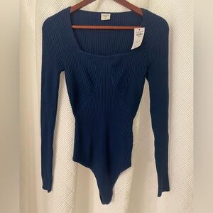 Abercrombie & Fitch Navy Blue Ribbed Square Neck Bodysuit Size Medium NWT